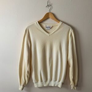 Vintage 80s/90s Mervyn's Butter Yellow V-Neck Terry Cloth Sweater Men’s Size S/M